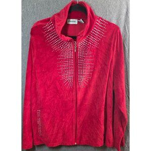 Vtg Glitterscape Red Full-Zip Jacket‎ Womens Plus Size 2X XX Studded Embellished